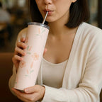 Pink Floral Tumbler Bottle with Straw