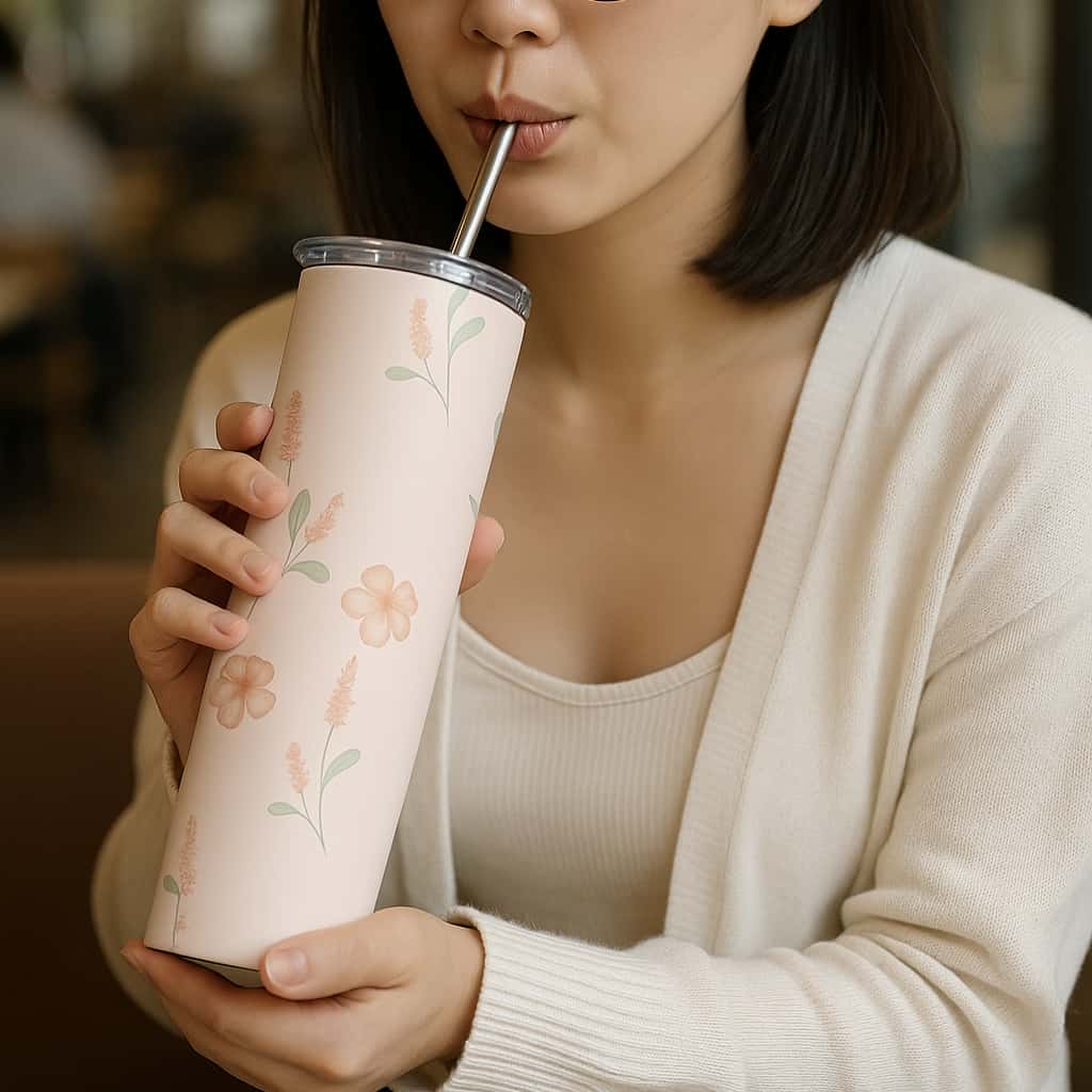 Pink Floral Tumbler Bottle with Straw