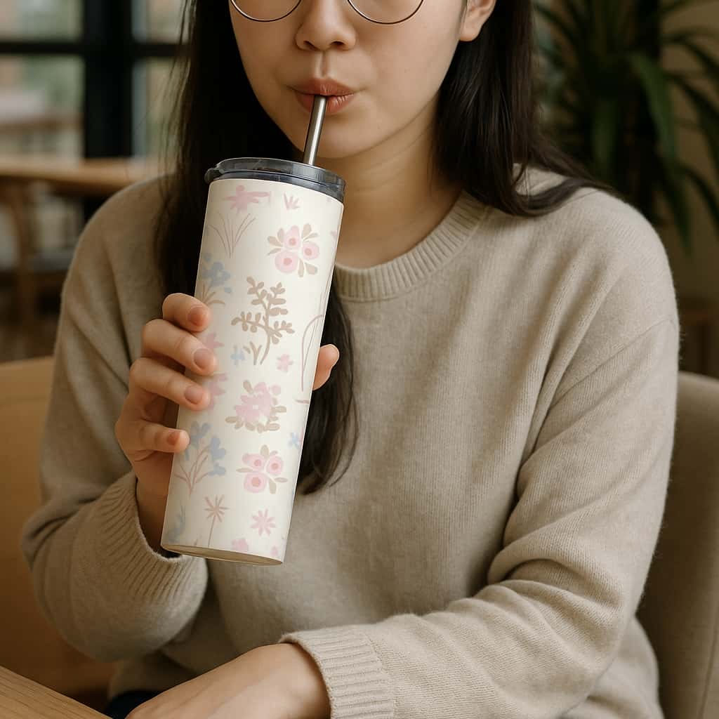 Pretty Floral Aesthetic Tumbler Bottle with Straw