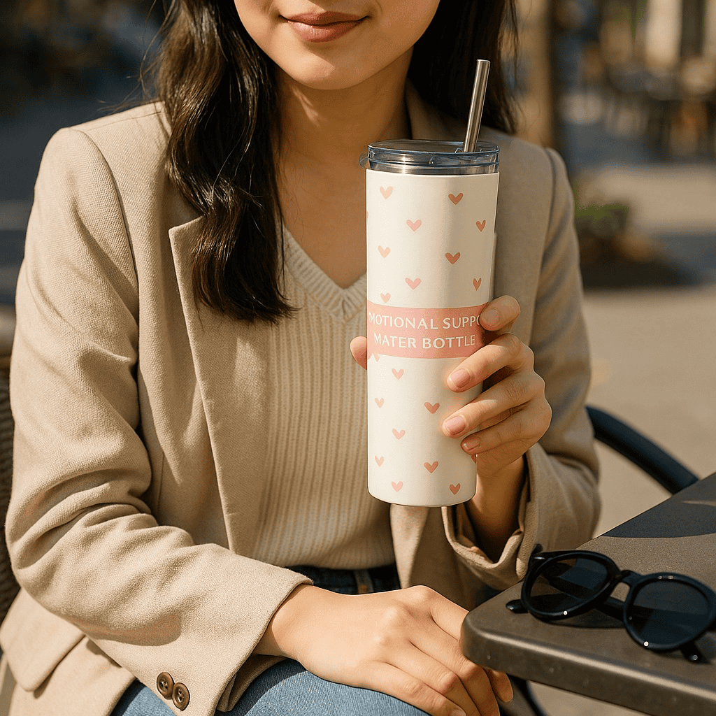 Emotional Support Cute Aesthetic Tumbler Bottle with Straw
