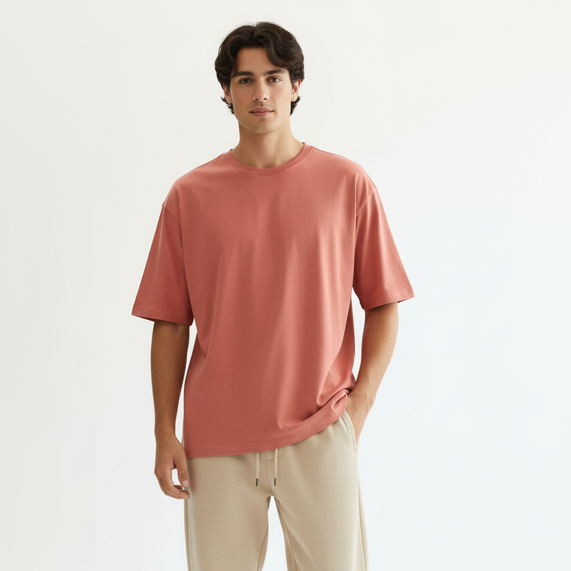 Men Oversized T-shirt Pure Cotton - CORAL