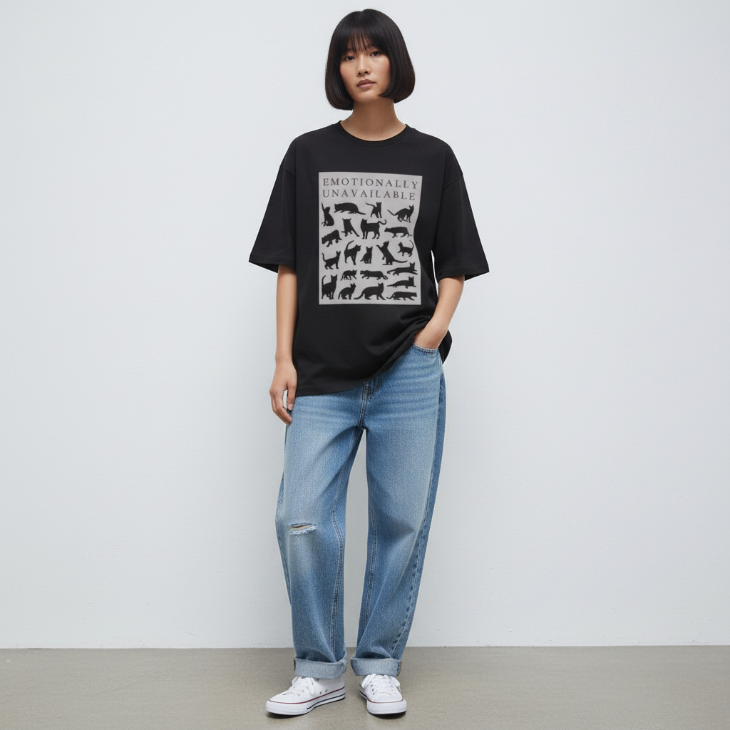 Emotionally Unavailable Women Oversized T-shirt Pure Cotton - BLACK