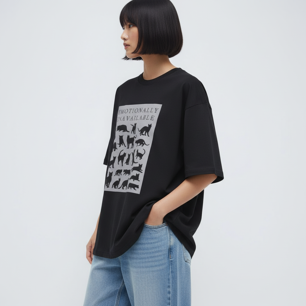 Emotionally Unavailable Women Oversized T-shirt Pure Cotton - BLACK