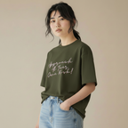 Person wearing an olive t-shirt