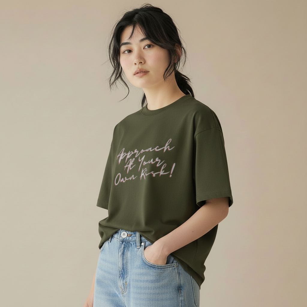 Person wearing an olive t-shirt