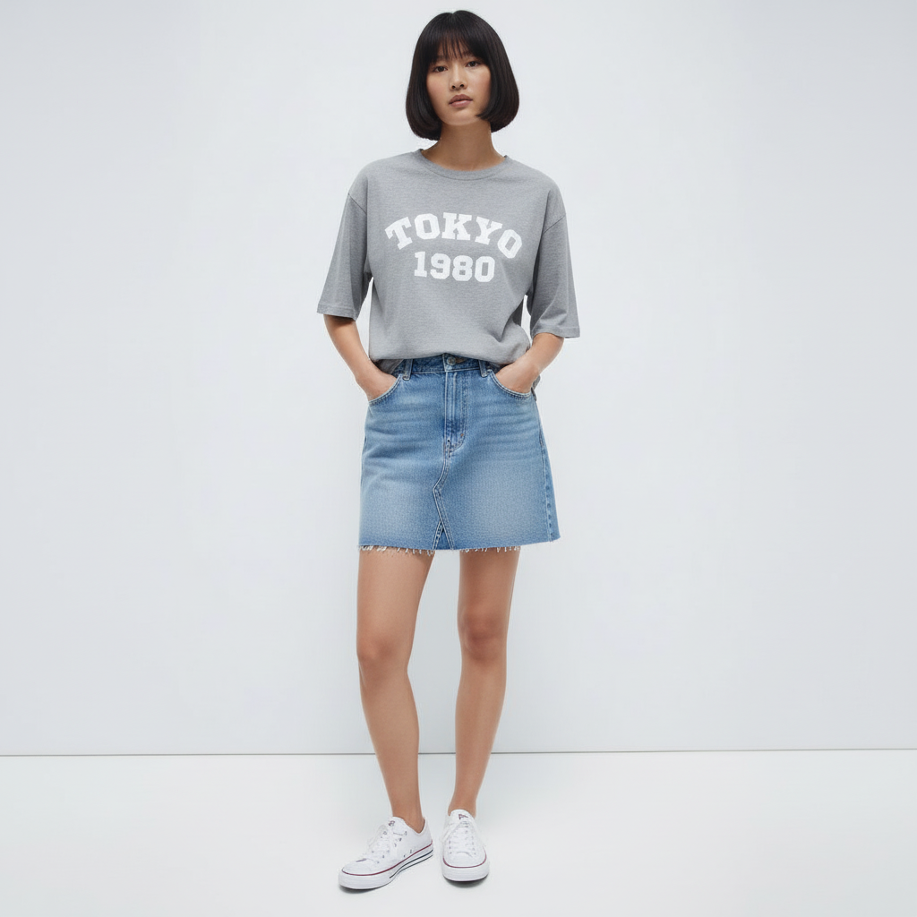 Tokyo 1980 Women Oversized T-shirt Pure Cotton - GREY