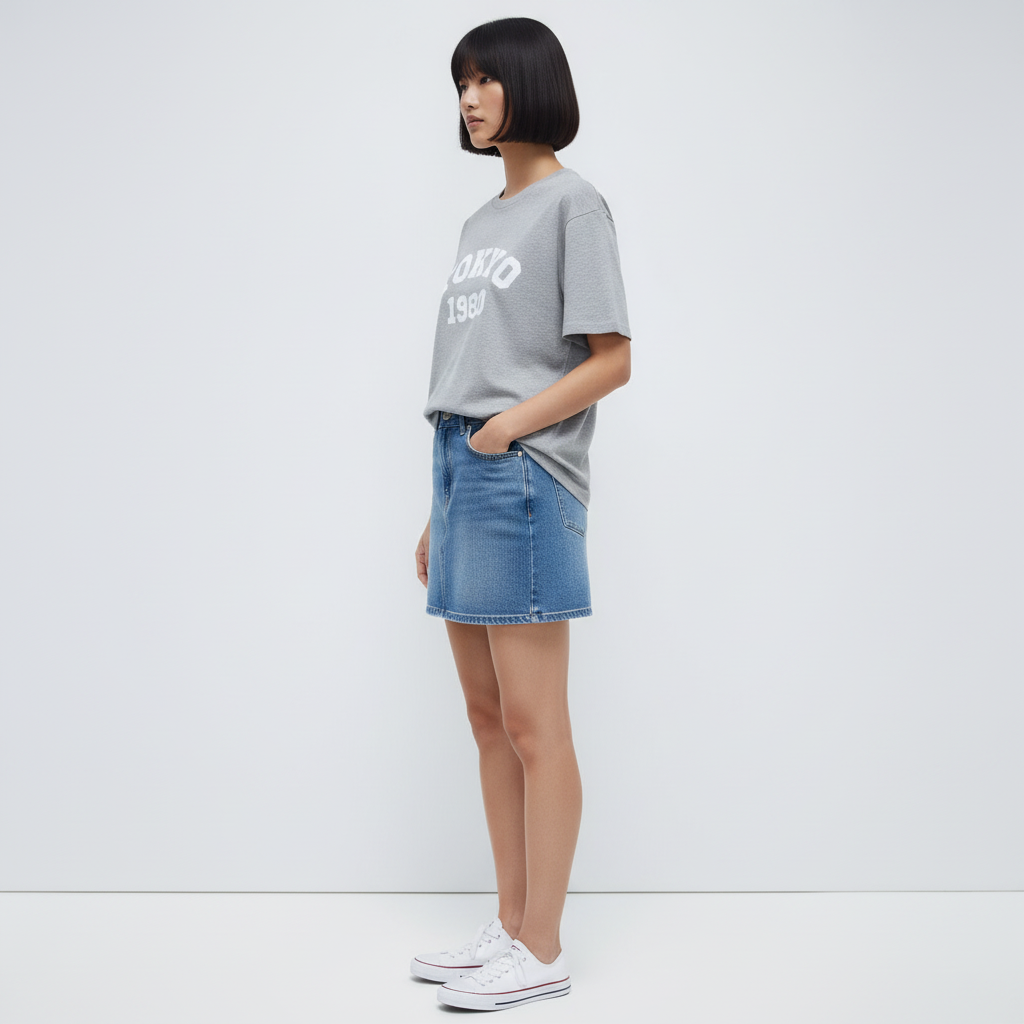 Tokyo 1980 Women Oversized T-shirt Pure Cotton - GREY