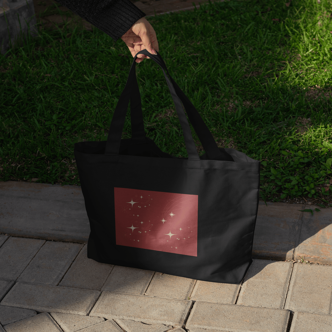 Red Whimsical Aesthetic Large Tote Bag 100% Cotton with Zipper