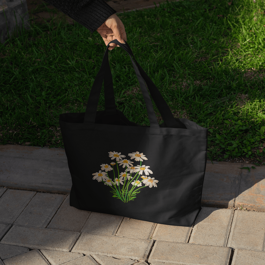 Blooming Flowers Large Tote Bag 100% Cotton with Zipper