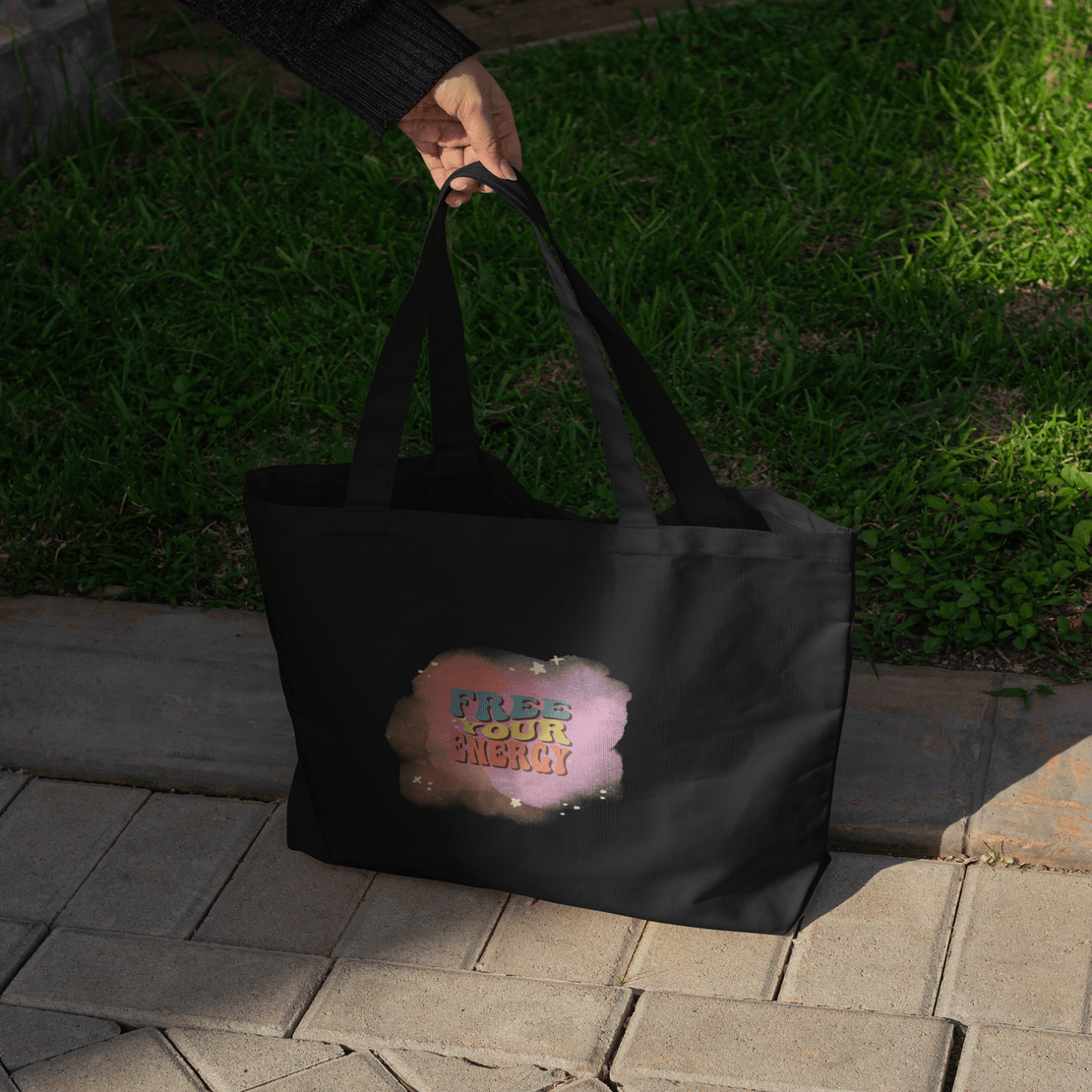 Free Your Energy Large Tote Bag 100% Cotton with Zipper