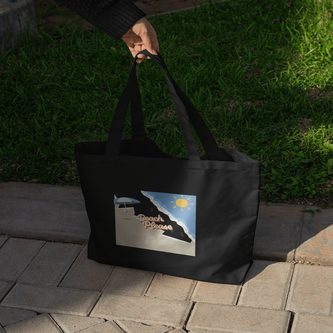 Beach Please Large Tote Bag 100% Cotton with Zipper
