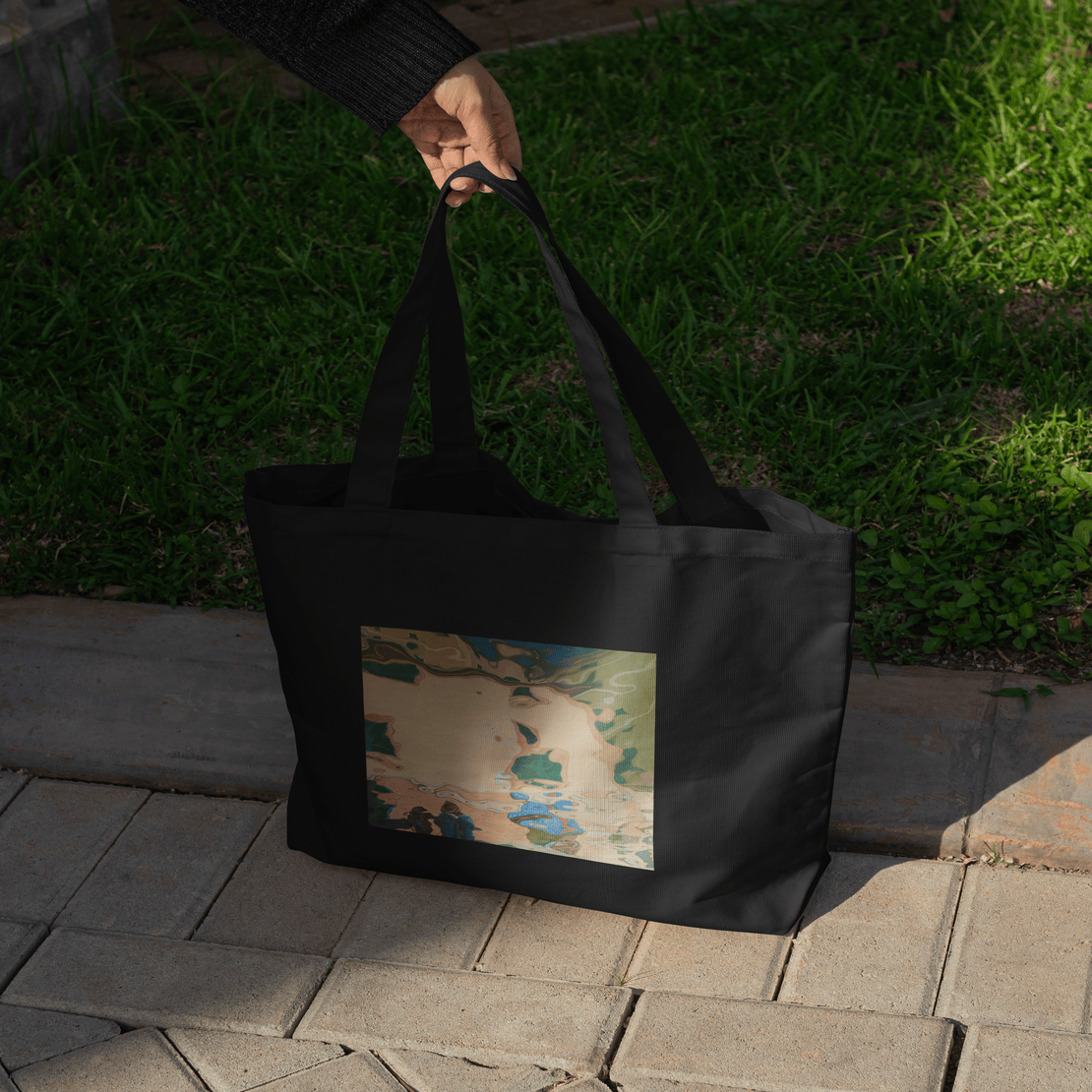 Aquatic Art Aesthetic Large Tote Bag 100% Cotton with Zipper