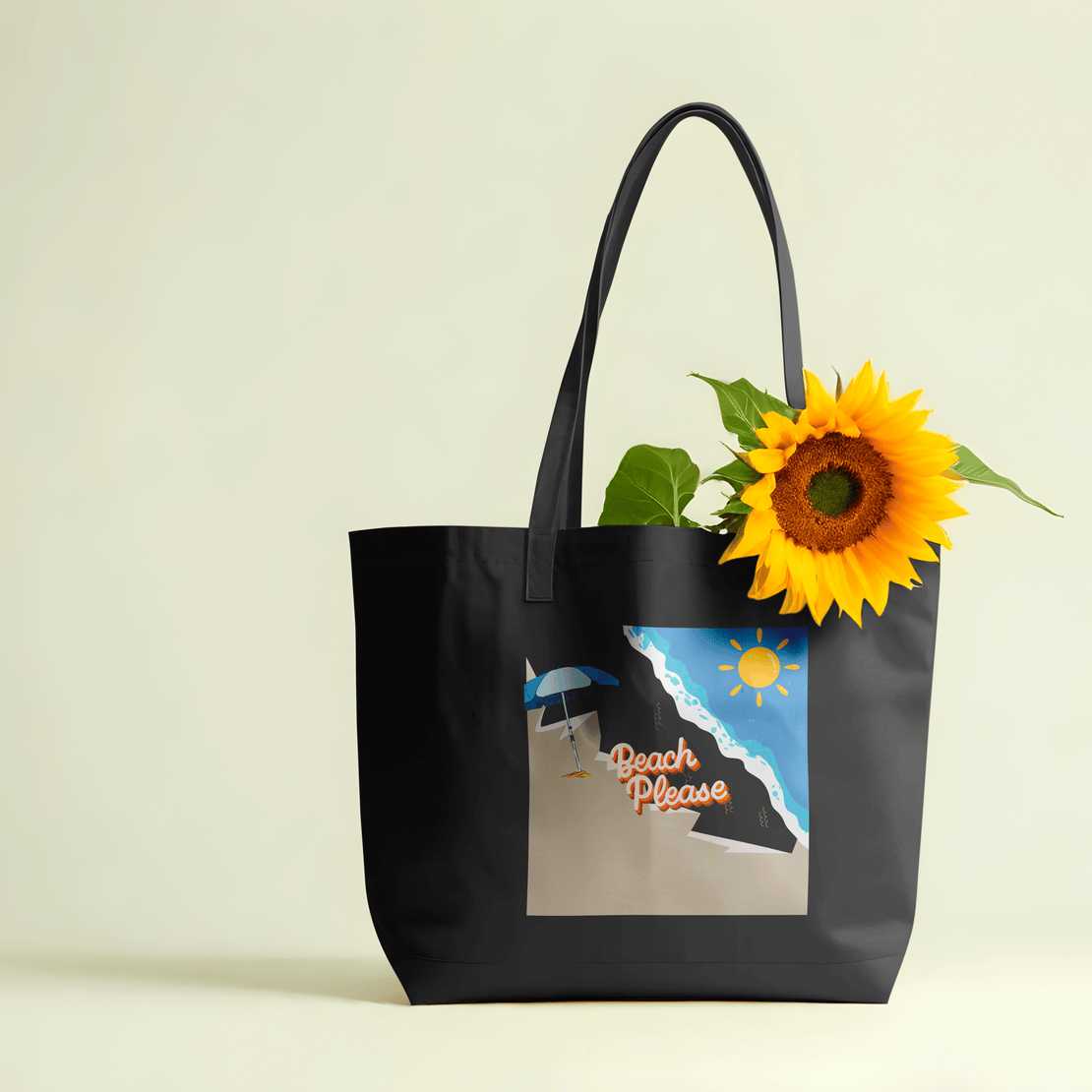 Beach Please Large Tote Bag 100% Cotton with Zipper