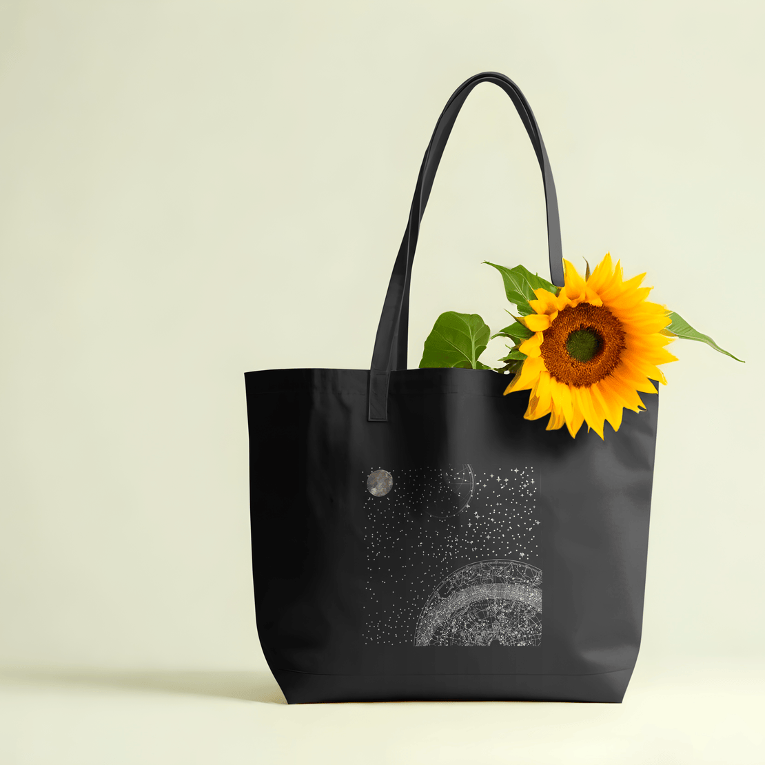 Celestial Aesthetic Black Large Tote Bag 100% Cotton with Zipper