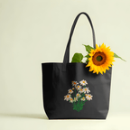 Blooming Flowers Large Tote Bag 100% Cotton with Zipper