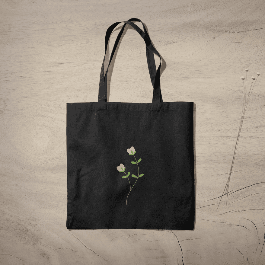 Twin Flower Tote Bag 100% Cotton with Zipper