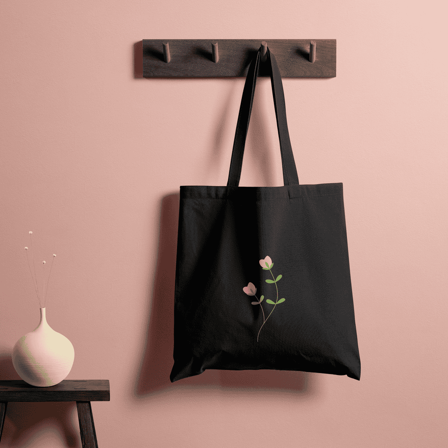 Twin Flower Tote Bag 100% Cotton with Zipper