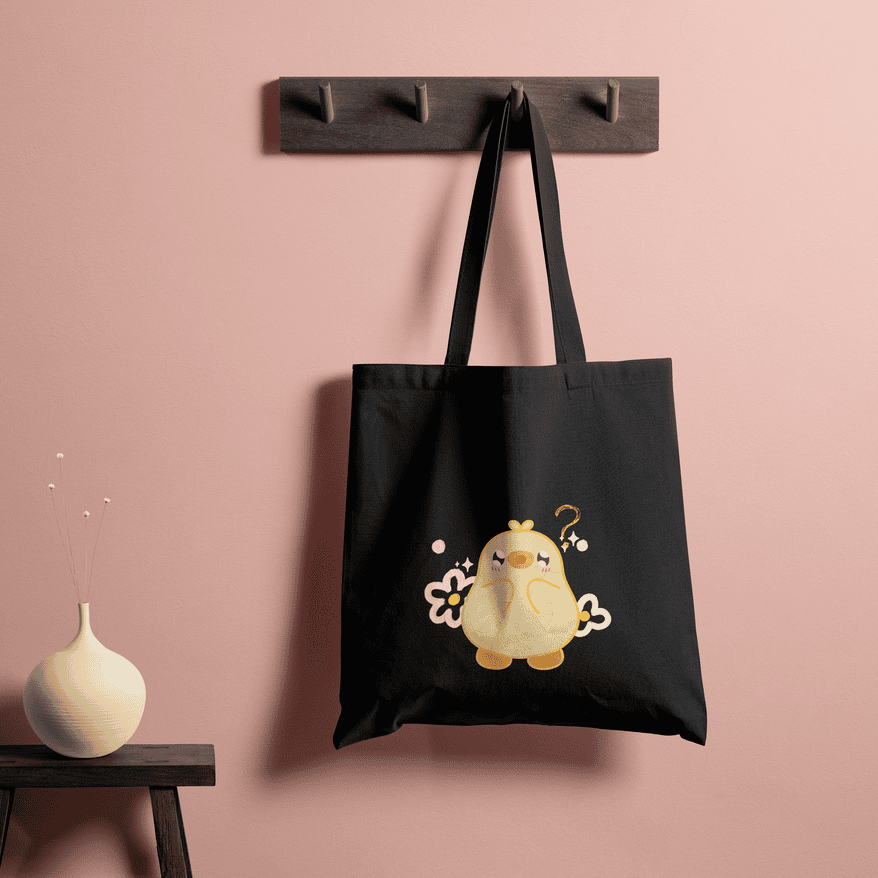 Kawai Duck Tote Bag 100% Cotton with Zipper