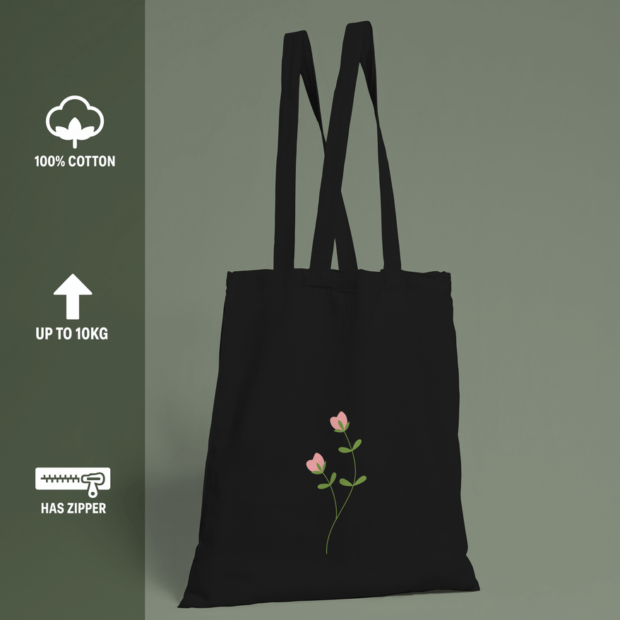 Twin Flower Tote Bag 100% Cotton with Zipper