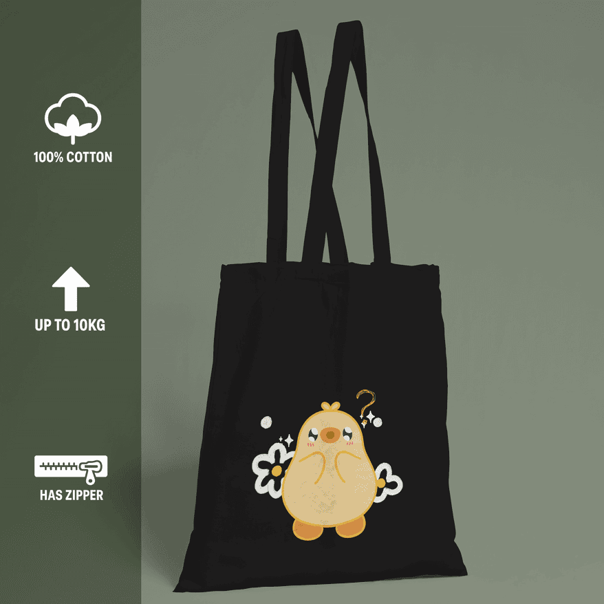 Kawai Duck Tote Bag 100% Cotton with Zipper