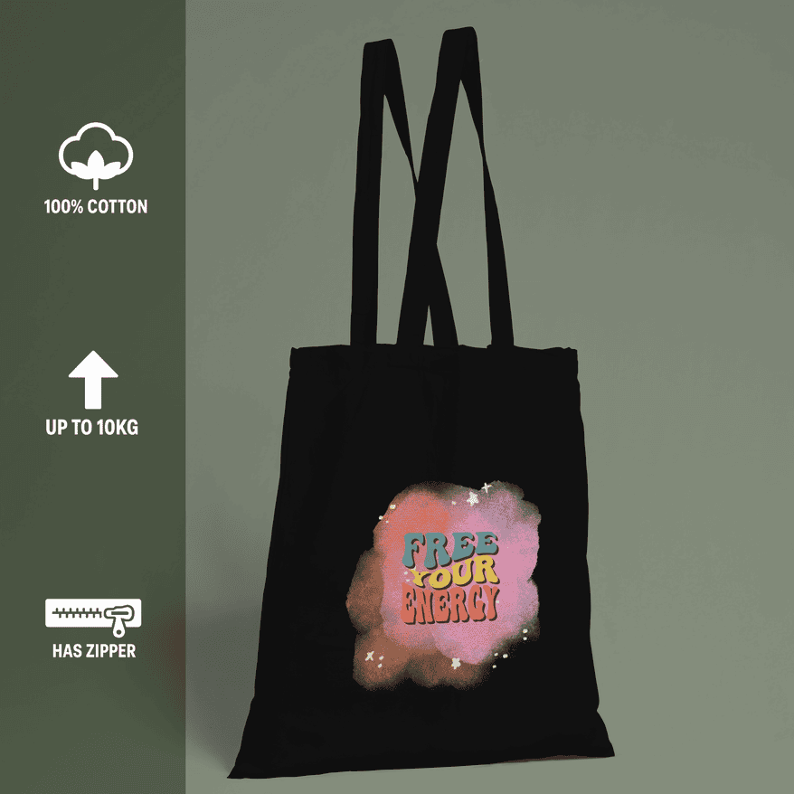 Free Your Energy Tote Bag 100% Cotton with Zipper