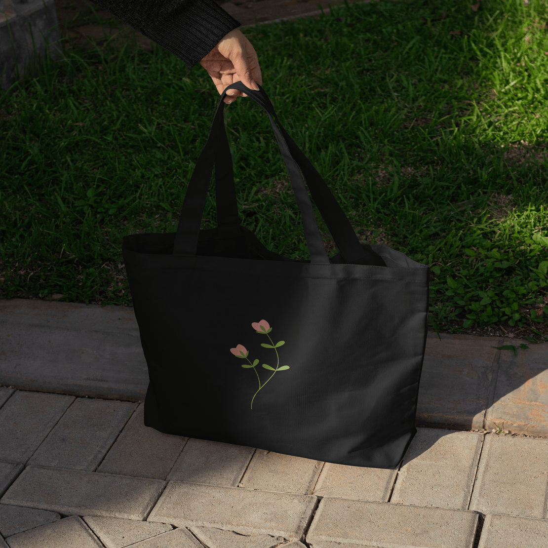 Twin Flower Large Tote Bag 100% Cotton with Zipper
