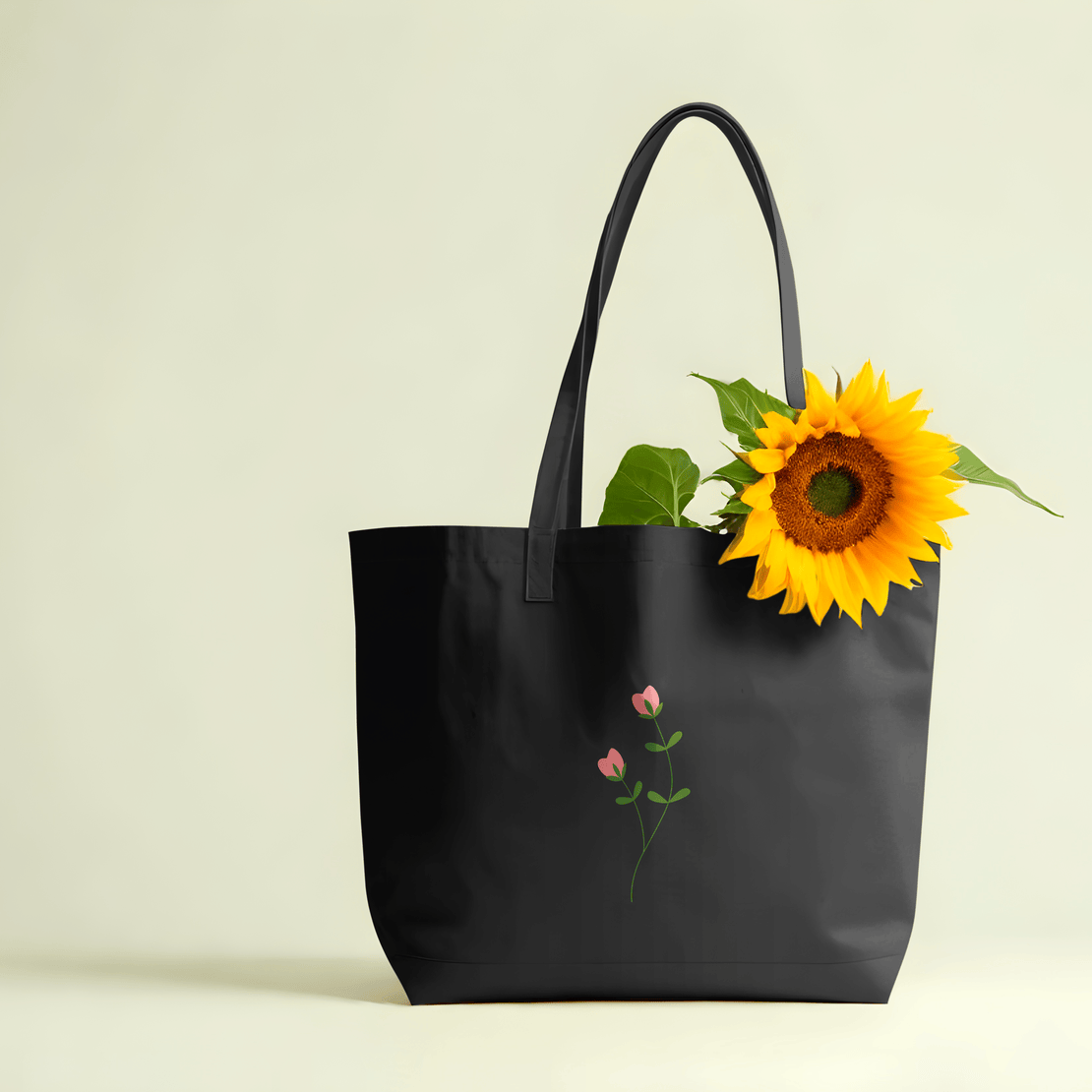 Twin Flower Large Tote Bag 100% Cotton with Zipper