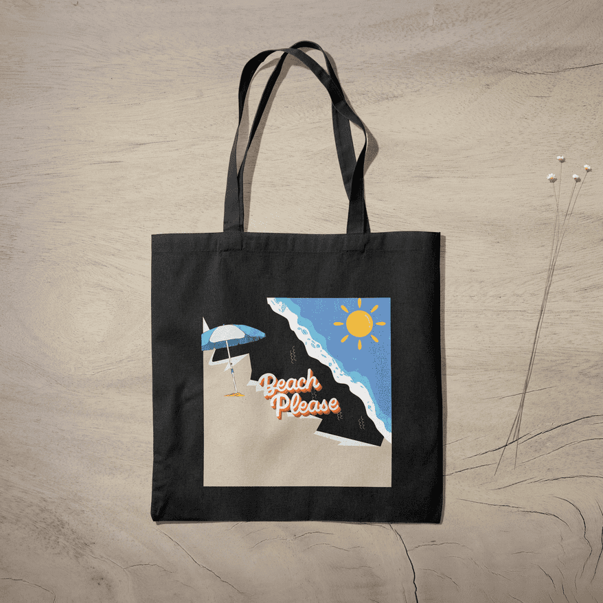 Beach Please Tote Bag 100% Cotton with Zipper