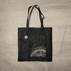 Celestial Aesthetic Black Tote Bag 100% Cotton with Zipper