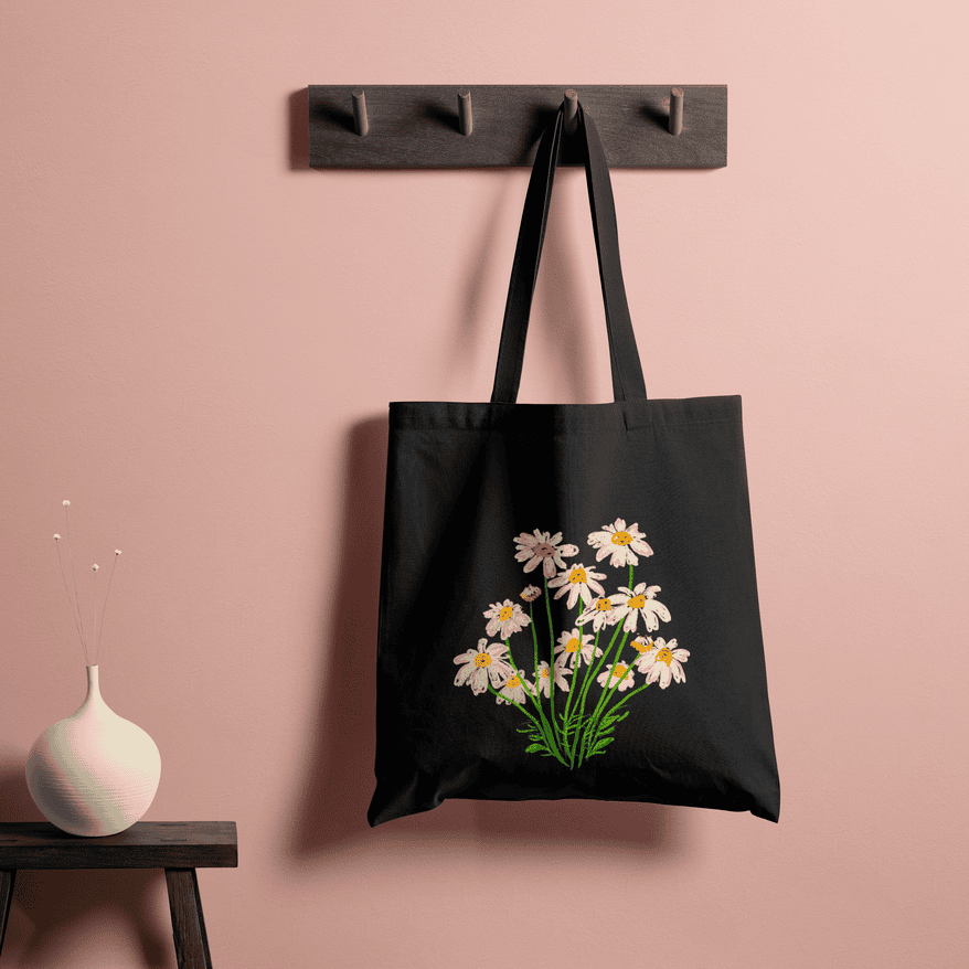 Blooming Flowers Tote Bag 100% Cotton with Zipper
