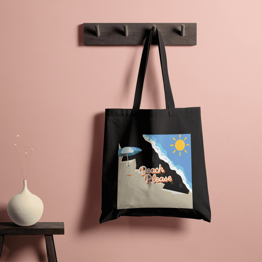 Beach Please Tote Bag 100% Cotton with Zipper