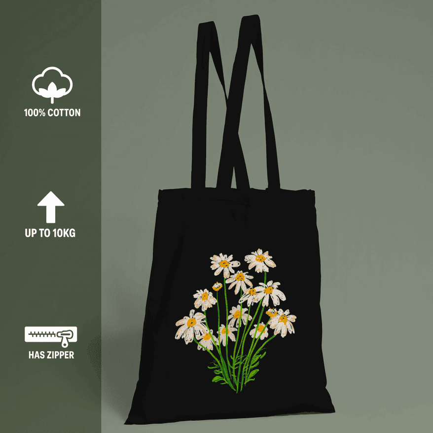 Blooming Flowers Tote Bag 100% Cotton with Zipper