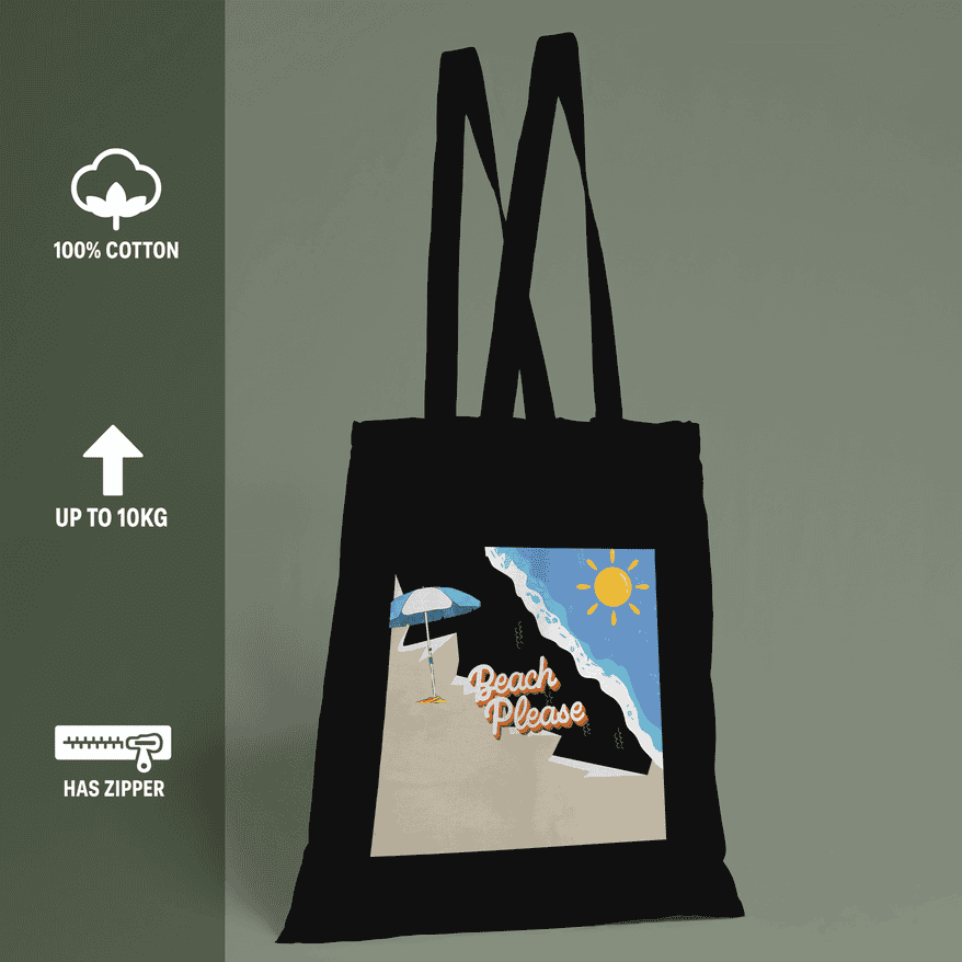 Beach Please Tote Bag 100% Cotton with Zipper