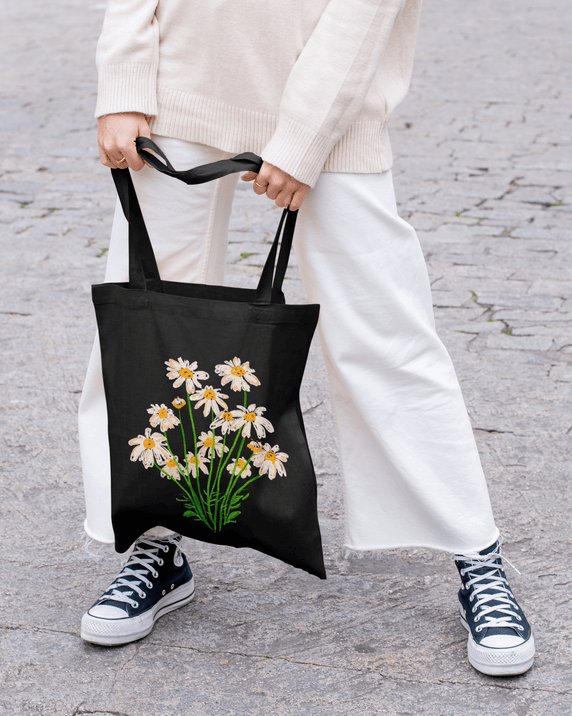 Blooming Flowers Tote Bag 100% Cotton with Zipper
