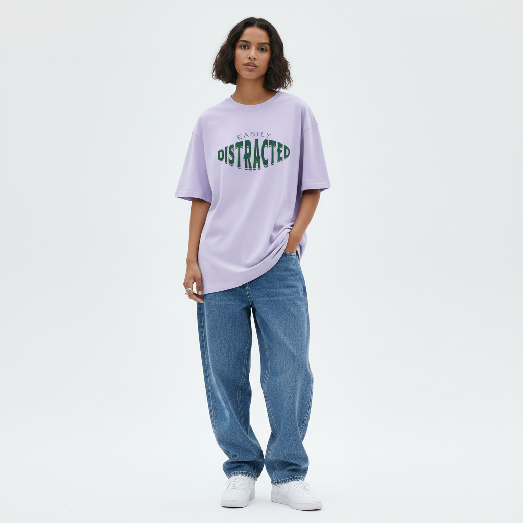 Easily Distracted Women Oversized T-shirt Pure Cotton - LAVENDER