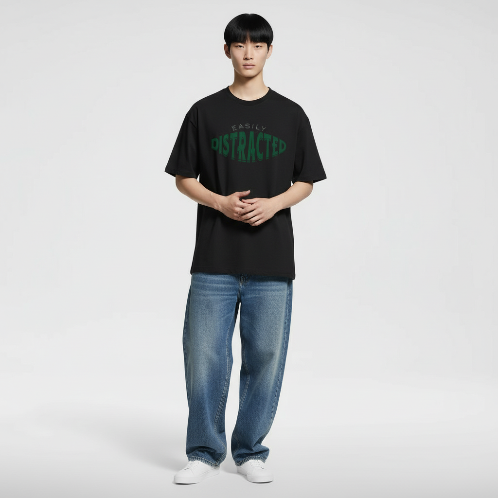 Easily Distracted Men Oversized T-shirt Pure Cotton - BLACK