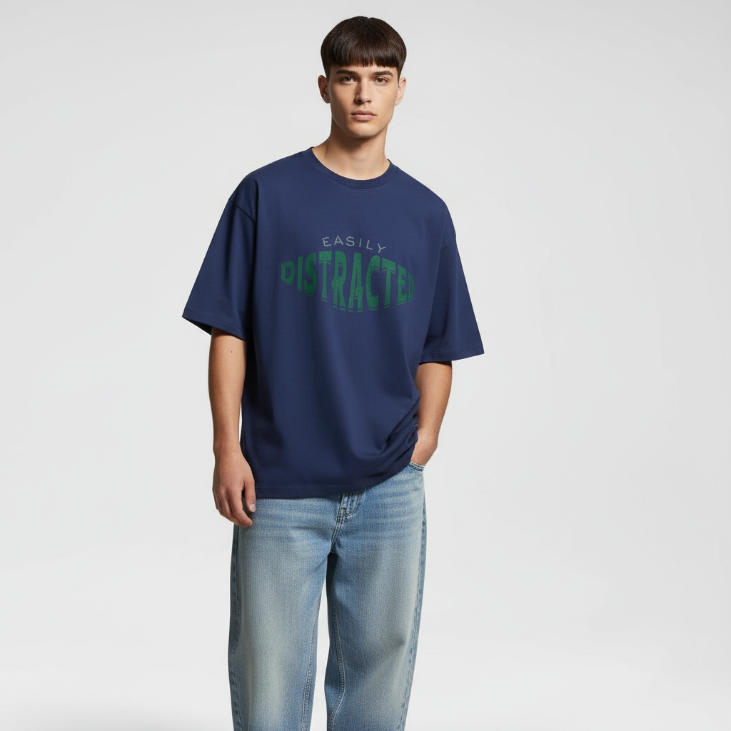 Easily Distracted Men Oversized T-shirt Pure Cotton - BLUE