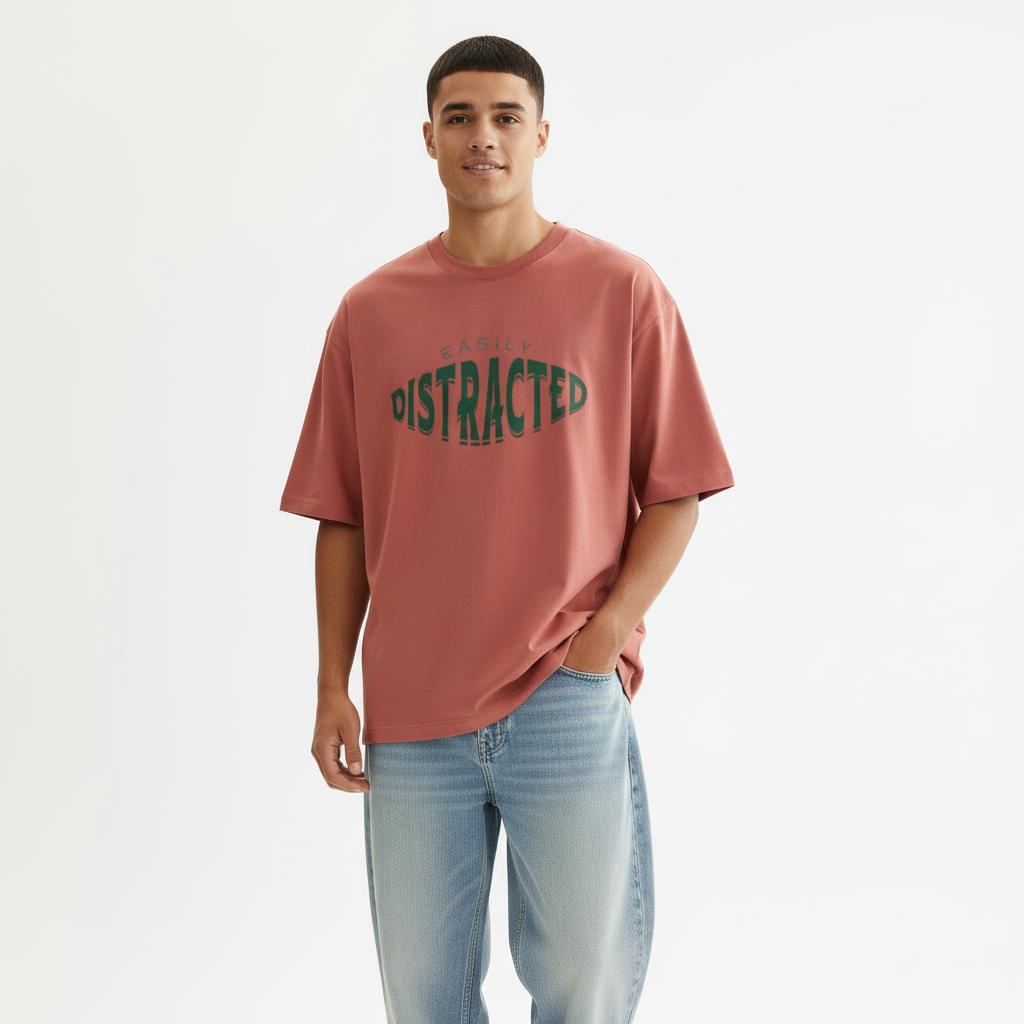 Easily Distracted Men Oversized T-shirt Pure Cotton - CORAL