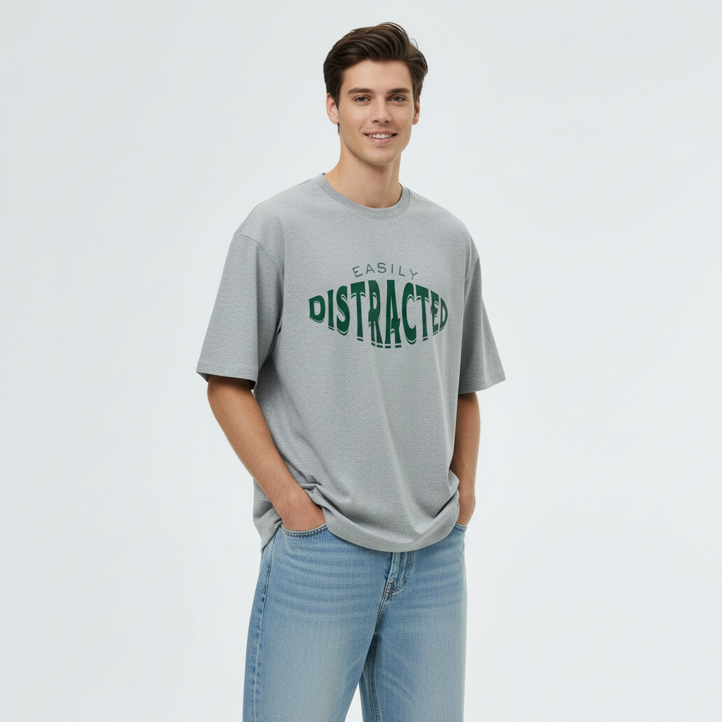 Easily Distracted Men Oversized T-shirt Pure Cotton - GREY