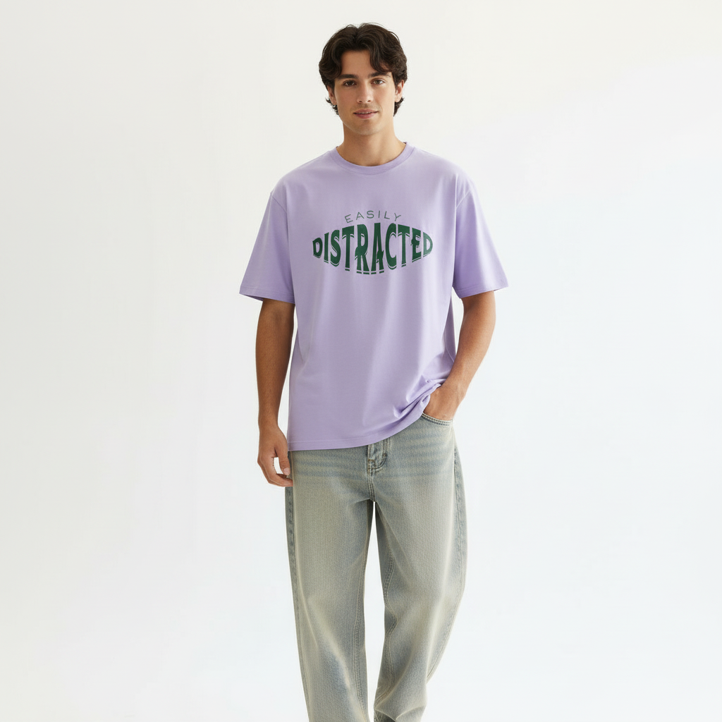 Easily Distracted Men Oversized T-shirt Pure Cotton - LAVENDER