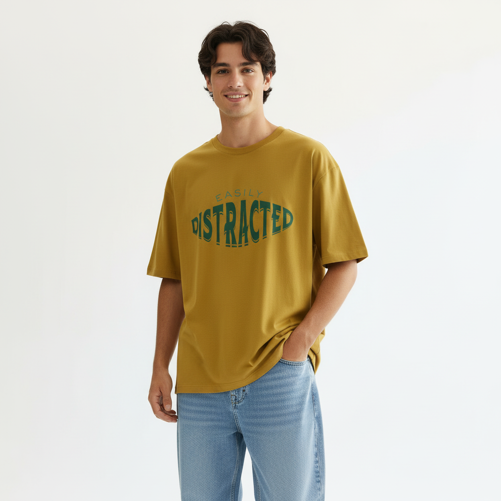 Easily Distracted Men Oversized T-shirt Pure Cotton - MUSTARD