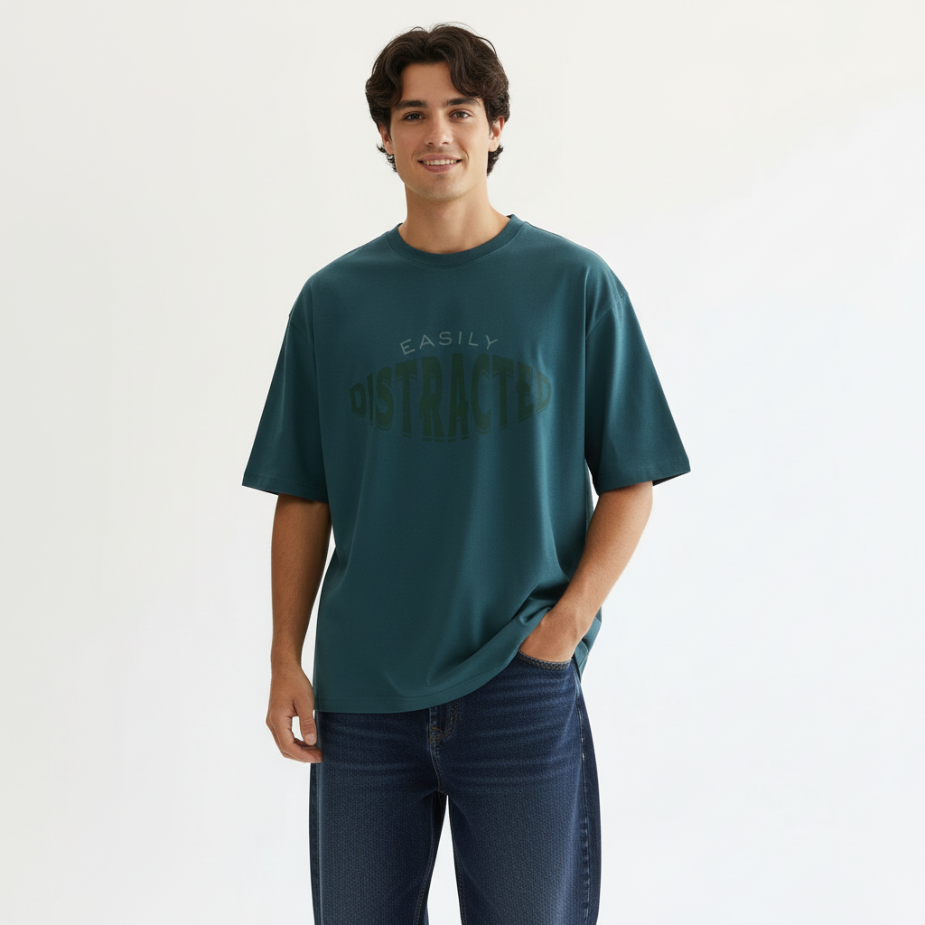 Easily Distracted Men Oversized T-shirt Pure Cotton - TEAL