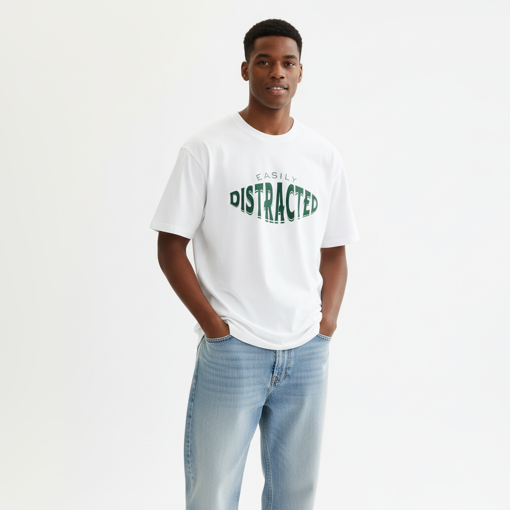 Easily Distracted Men Oversized T-shirt Pure Cotton - WHITE