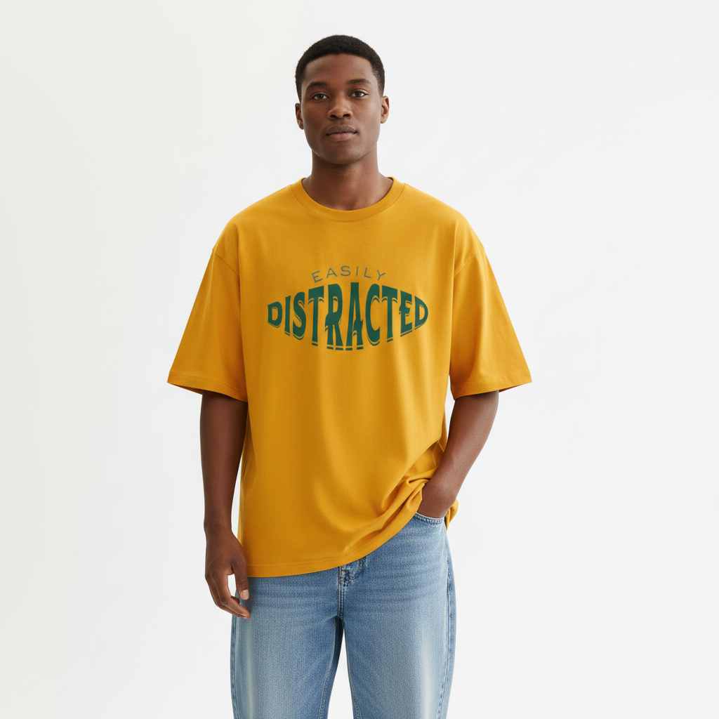 Easily Distracted Men Oversized T-shirt Pure Cotton - YELLOW
