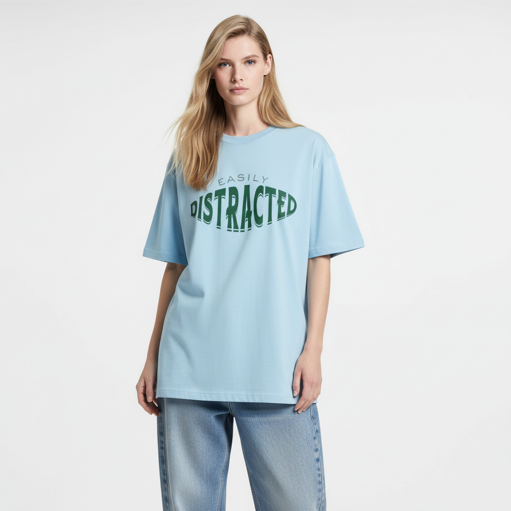 Easily Distracted Women Oversized T-shirt Pure Cotton - SKY BLUE