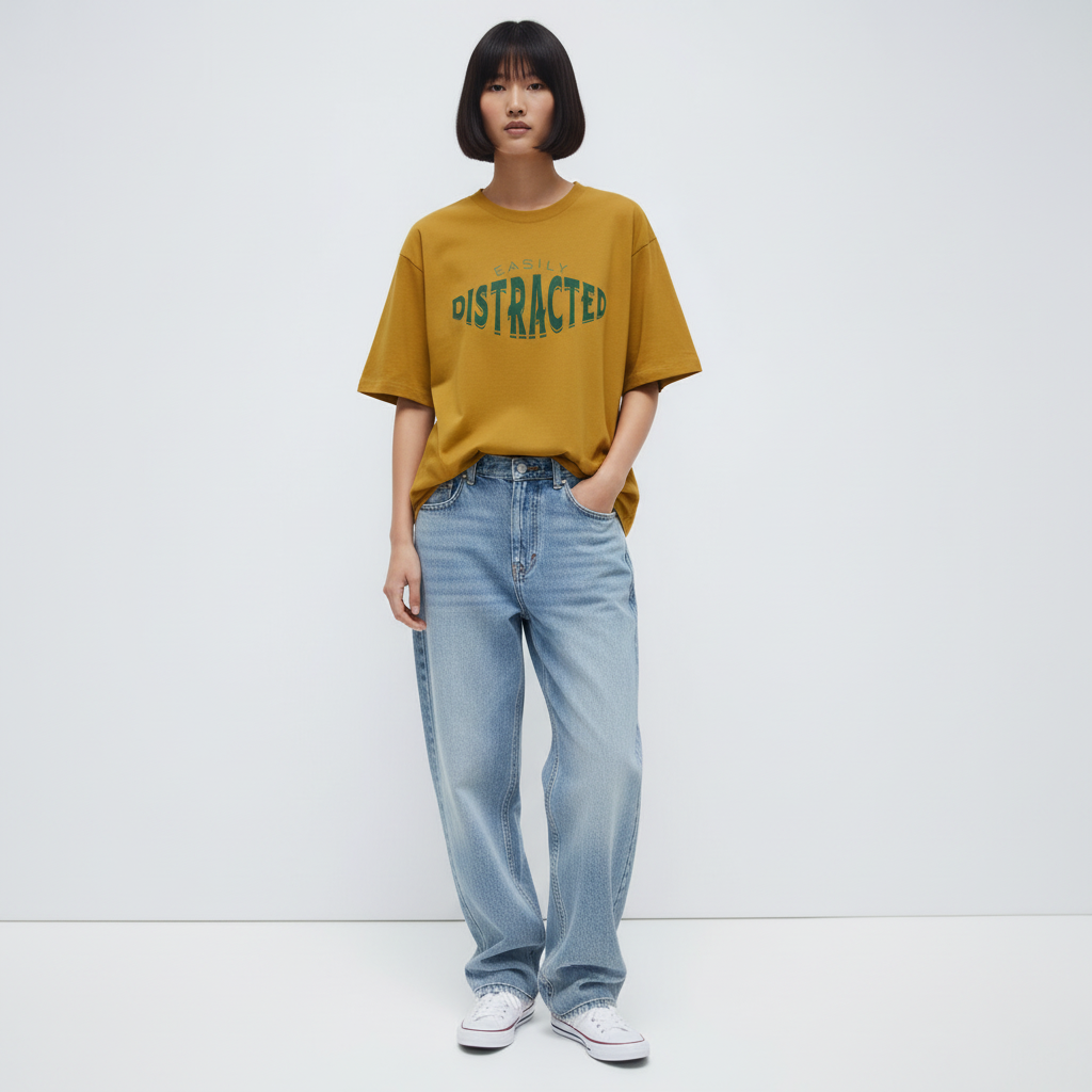 Easily Distracted Women Oversized T-shirt Pure Cotton - MUSTARD