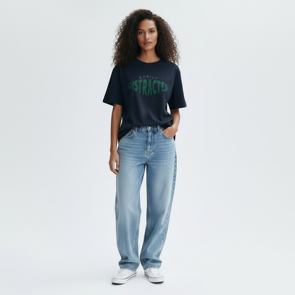 Easily Distracted Women Oversized T-shirt Pure Cotton - NAVY