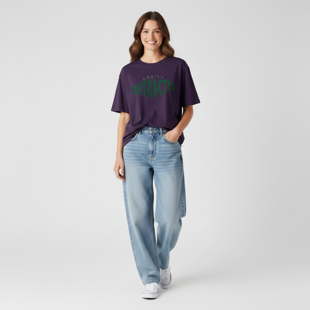 Easily Distracted Women Oversized T-shirt Pure Cotton - PURPLE