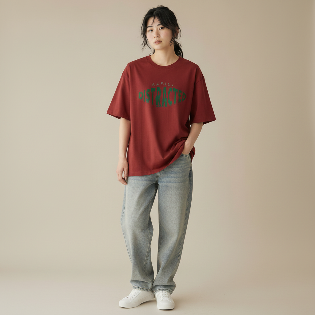 Easily Distracted Women Oversized T-shirt Pure Cotton - RED