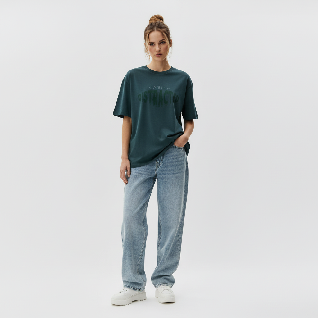 Easily Distracted Women Oversized T-shirt Pure Cotton - TEAL